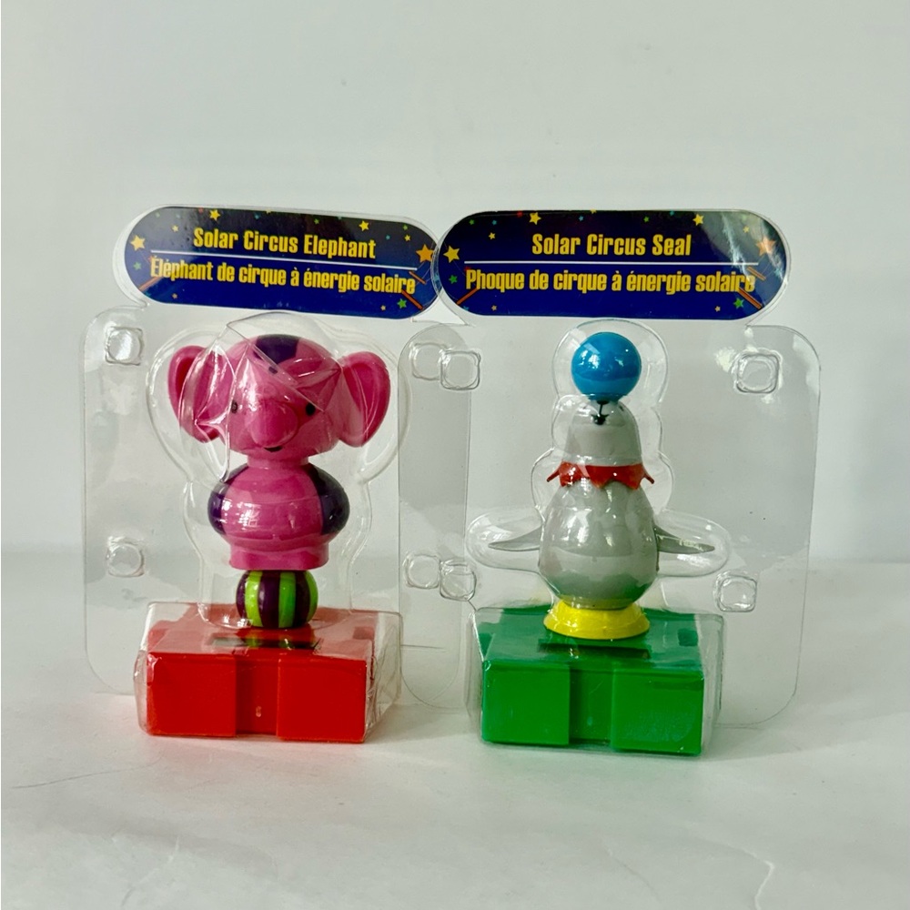 2 Solar Powered Dancing Circus Bobbles Pink Elephant & Seal